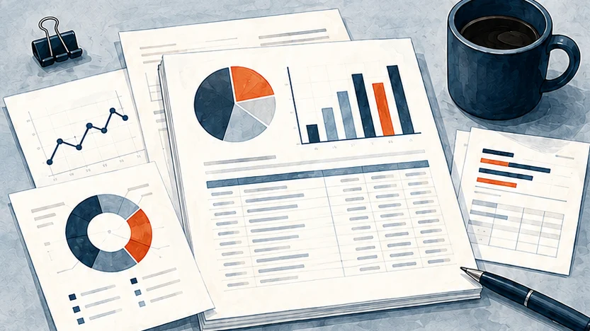 Illustration of clear charts and reports laid out on a desk